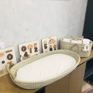 Panier à langer en jonc de mer Durable et sûr pour nouveau-né avec coussin en mousse