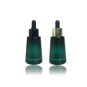 Botol penitis kaca 30ml, botol kosmetik hijau, botol penetes minyak esensial transparan dapat disesuaikan, Logo cetak Layar 100 buah