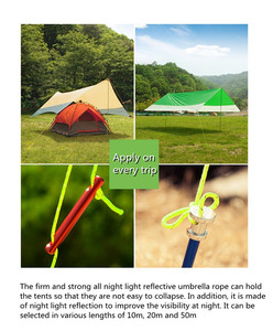 Cordes de tente réfléchissantes portables pour le voyage, cordon réglable coupe-vent, ligne de suspension antidérapante pour le camping - Product Image 3