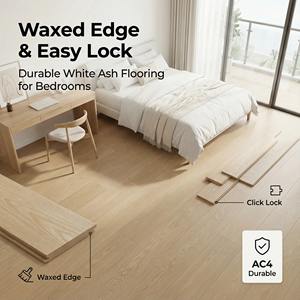 พื้นไม้แอชหลายชั้นเคลือบแว็กซ์กันความชื้น พร้อมมาตรฐาน AC4 และระบบคลิ๊กล็อค สำหรับห้องนอนในอพาร์ตเมนต์ - Product Image 1