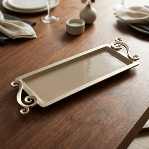 Plateau décoratif rectangulaire en fer forgé texturé, avec poignée légère, pour la maison moderne, les mariages, Diwali, Bar Mitzvah – Créez de l'espace au style - Product Image 3