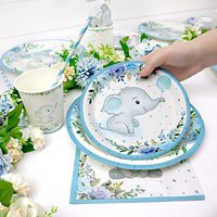 Nouveau garçon bleu éléphant thème bébé fête vaisselle ensemble bébé baptême bain décoration assiette en papier papier tasse tissu
