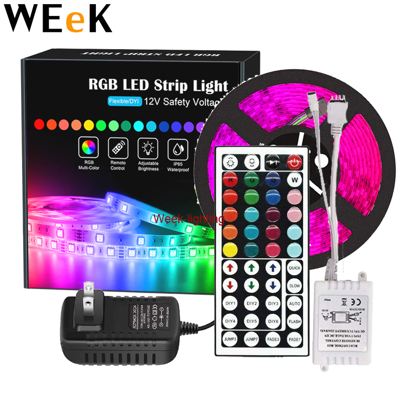 Тира de luz LED RGB 5050 SMD клейкая гибкие Тира de luz led Cadena RGB 5 м диодо-персиковый бантик DC12V + пульт дистанционного управления + адаптер