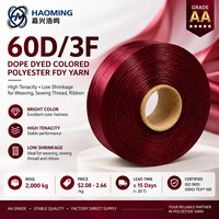 Filament de polyester FDY teint en masse de qualité AA 60D/3F, 100 % polyester, haute ténacité, faible rétrécissement, pour tissage, couture, ruban