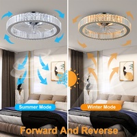Ventilateur de plafond intelligent à fréquence variable, invisible et simple, avec éclairage LED, pour hôtel, appartement, salon, avec pampilles en cristal