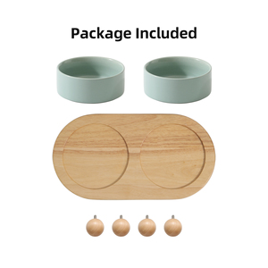 Shamitao Çevre Dostu Seramik Kedi Köpek Mama ve Su Kabı Bambu Standlı Yükseltilmiş Tabak Yuvarlak Şekilli Servikal Omurga Dostu Evcil Hayvan Mama Kapları Besleyiciler - Product Image 6