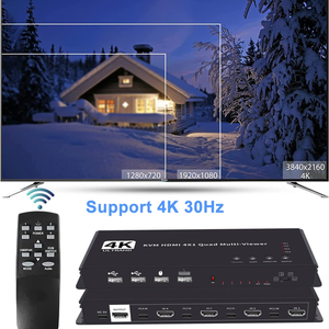 สวิตช์ H DMI 1.4 KVM <span class=keywords><strong>USB</strong></span> 2.0 4 อินพุต 1 เอาต์พุต แยกหน้าจอ, 4K 30Hz, ควบคุมเสียง วิดีโอ คีย์บอร์ดเมาส์ <span class=keywords><strong>USB</strong></span> สำหรับแล็ปท็อป/พีซี 4 เครื่อง - Product Image 5