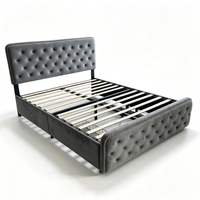 Cadre de lit plateforme élégant en velours rembourré avec tête de lit, structure robuste, mobilier de chambre à coucher