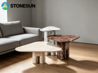 Table d'appoint STONESUN au design italien moderne avec panneau de base en pierre, meubles de style bois pour salon