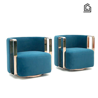 Fauteuil pivotant en velours de style luxe léger, avec accoudoir en métal découpé en U et base ronde pivotante, idéal pour hôtel, villa, salon moderne