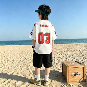 <span class=keywords><strong>T</strong></span>-<span class=keywords><strong>shirt</strong></span> a maniche corte in cotone stile coreano 2026 per ragazzi, top bianchi freschi, età 8+, abbigliamento casual per bambini - Product Image 2