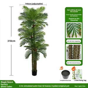 Palmera Tropical Artificial Grande de 3 Tallos con Corteza Texturizada, Desmontable, Ecológica, Impermeable, Duradera, en Maceta de Plástico, para Bodas - Product Image 1