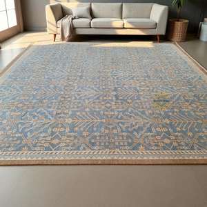 Alfombra de Lana Anudada a Mano Nueva, Estilo Oushak, en Azul y Marrón para Dormitorio, Sala de Estar, Comedor y Oficina - Product Image 1