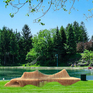 Wood Carving <b>Stool</b> With Spliced Sections Oval Solid Pine <b>Garden</b> Chair Contemporary Design Durable Outdoor Furniture - Product Image 3