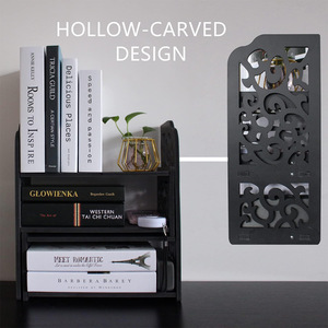 Baroque Bookshelf <b>Desktop</b> Storage Rack 3-Tier <b>Standing</b> Office Organizer Multi-purpose Dustproof Moisture-proof No-drill - Product Image 4