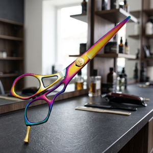 Ciseaux à cheveux en acier inoxydable 440-C à lame tranchante, couleur arc-en-ciel, rasoir droit, cisailles de coupe, outils de coiffure pour salon de barbier - Product Image 3