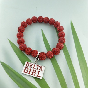 Personalizado rojo y blanco diamantes de imitación elástico ostentoso elefante 13 símbolo griego bloque cuentas hermandad Delta chica encanto pulsera - Product Image 2
