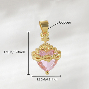 Liontin Salib Zirkon Berbentuk Hati Berlapis Emas Tembaga Lapis Eropa dan Amerika, Kalung Hati Suci Vintage, Perhiasan DI - Product Image 6