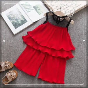 Vêtements pour filles, pantalon large et haut pour enfants, 90% coton, 10% polyester, t-shirt avec logo, ensemble boutique - Product Image 1