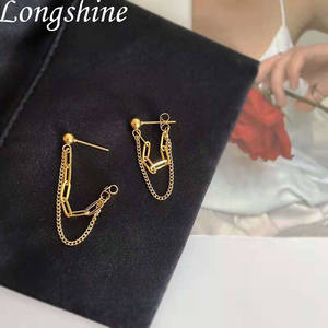 Boucles d'oreilles à chaîne et pompon en <span class=keywords><strong>or</strong></span> 18K, bijou rétro, tendance, pour femmes, nouvelle collection 2020 - Product Image 4