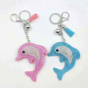 Porte-clés Dauphin Bicolore en Strass et Tissu Velours, Breloque de Sac à Suspendre pour Clés, Sac à Main, Cadeau – Vente en Gros - Product Image 2