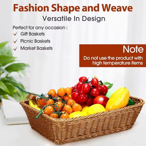 Cesta de Almacenamiento Caliente Ecológica Moderna Rectangular de Plástico Trenzado Tipo <span class=keywords><strong>Mimbre</strong></span> para Frutas, Aperitivos, Verduras, Juguetes, Toallas, Uso en el Hogar y Hoteles - Product Image 5