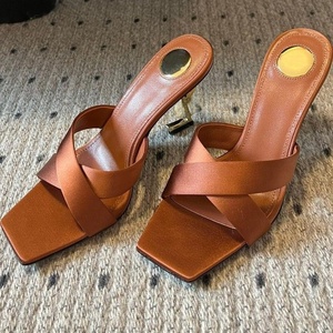 Sandales à talons hauts de créateur de luxe de haute qualité sandales à tête carrée à bout ouvert chaussures de mariage à la mode d'été pour femmes - Product Image 6