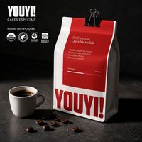 Sachet de café à fond plat certifié GRS imprimé sur mesure avec clip de fermeture, pochette à café spécialisée, design typographique audacieux, 250g 500g
