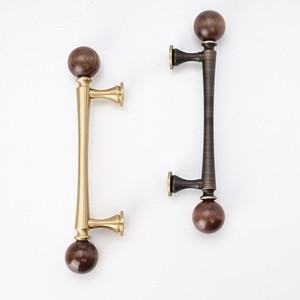 T0270 Brass Walnut Wood Round Cabinet <b>Knob</b> 13mm Diameter French Style Drawer Handle - Product Image 5