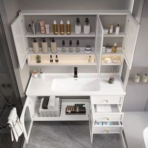 French-style <b>white</b> bathroom cabinet smart <b>mirror</b> cabinet hanging <b>white</b> cabinet body glass cabinet door - Product Image 6