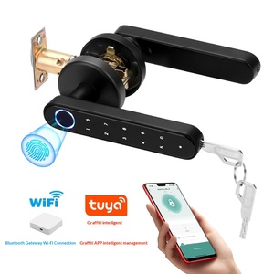 Serrure de porte sphérique en bois avec empreinte digitale et mot de passe, connectée Wi-Fi/application Tuya, passerelle électronique intelligente pour usage intérieur - Product Image 2