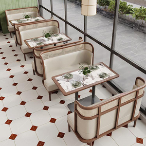 Xzy da cong nửa vòng tròn đá cẩm thạch Vòng cà phê thương mại quán cà phê nhà hàng đồ nội thất gian hàng chỗ ngồi bàn ghế Bộ - Product Image 2