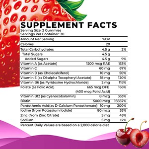 Gummies multivitaminés OEM ODM : favorisent le métabolisme normal des nutriments, aident à transformer les aliments en énergie, soutiennent la fonction immunitaire normale. - Product Image 2
