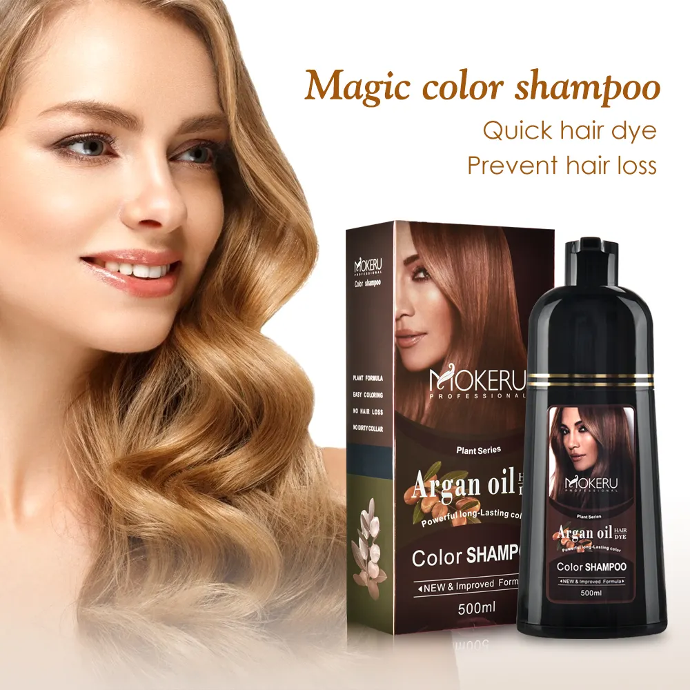 Mokeru 500Ml Natuurlijke Permanente Zwarte Haarverf Shampoo Arganolie Snelle Organische Haarkleur Shampoo Voor Vrouwen