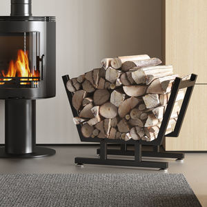 Support de rangement pour bois de chauffage en fer avec porte-allumettes - Organisateur de bûches décoratif pour cheminée pour la maison et le jardin - Product Image 6