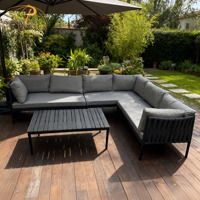 Ensemble de canapés d'extérieur modernes, mobilier de jardin, canapé modulaire en forme de L en corde tressée, ensemble de canapés de patio en aluminium pour villa, cour