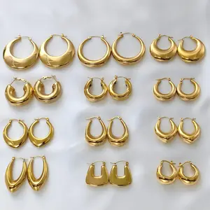 Set di orecchini a cerchio in acciaio inossidabile placcato oro 18 carati con anello spesso ipoallergenico per le donne che appannano i gioielli impermeabili Arete