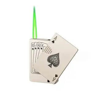Encendedor de cartas Ace creativo, antorcha de llama Jet verde, Metal a prueba de viento para encendedor de naipes de póquer de cigarrillos
