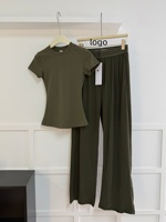 Ensemble de yoga personnalisé AL pour femme, coupe ample, manches courtes, jambes larges, séchage rapide, respirant, confortable, de marque de luxe