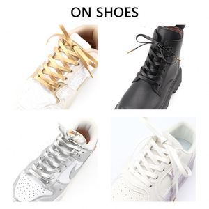 Premium Flat Gold Multicolor Pu Leather Sneaker Shoelaces Company Name Metal Aglets Tips Sheepskin Leather Shoelace - Product Image 3