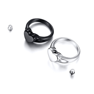 Cincin jari titanium stainless steel polos untuk ukiran laser, berbentuk hati, tempat abu jenazah, warna hitam/perak/hitam untuk wanita. - Product Image 5