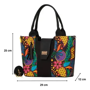 Sac fourre-tout en jute pour femme Fana Eva, broderie verte, pompon, motif floral, tendance, usage quotidien - Product Image 4