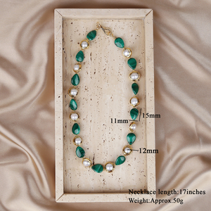 בציר פנינה טבעית וטיפה מלכיט, כפתורים סימן שאלה משובחים שרשרת חרוזים עבור נשים מסיבת חוף הים - Product Image 3