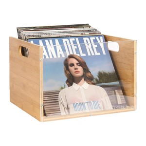 Soporte de bambú para discos de vinilo con asa, caja de almacenamiento para CD/DVD, diseño cuadrado, cesta organizadora para el hogar - Product Image 5