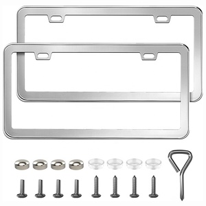 إكسسوارات حامل سيارة من الفولاذ المقاوم للصدأ مع 2 إطارات لوحة ترخيص مع برغي - Product Image 3