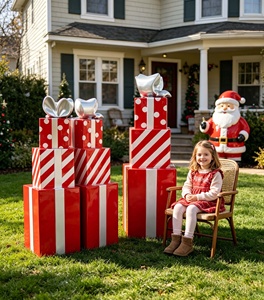 5 Feet Outdoor Fiberglass Gift <b>Box</b> Stack <b>Christmas</b> Figurine Holiday Mall Decoration - Product Image 1