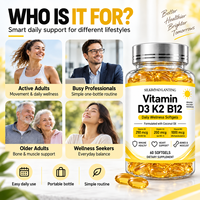 Complément alimentaire personnalisable 3-en-1 Vitamine D3 K2 B12 en gélules molles pour le soutien quotidien de la synthèse de la vitamine D et la santé cardiaque, Marque privée