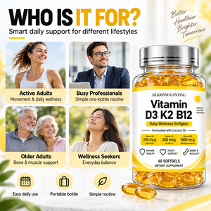 Cápsulas Blandas de Vitamina D3 K2 B12 OEM para Bienestar Diario, Nutrición Equilibrada y Apoyo Energético, Fórmula Sin Azúcar, 60 Unidades - Product Image 5