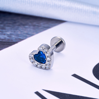 Boucles d'oreilles en titane F136 16G à dos plat, bijoux de corps pour piercing d'oreille, conch, tragus, hélix, labret en forme de cœur pavé de CZ