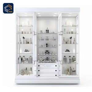 Vetrina con Display in vetro moderno con cornice nera e oro più scaffali vetrina per prodotti al dettaglio - Product Image 2